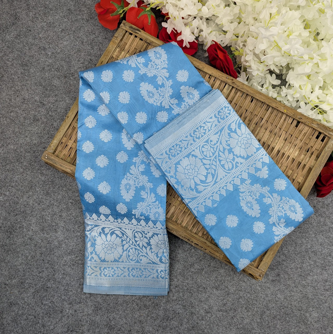 Premium Silk Katan Saree - Sky Blue