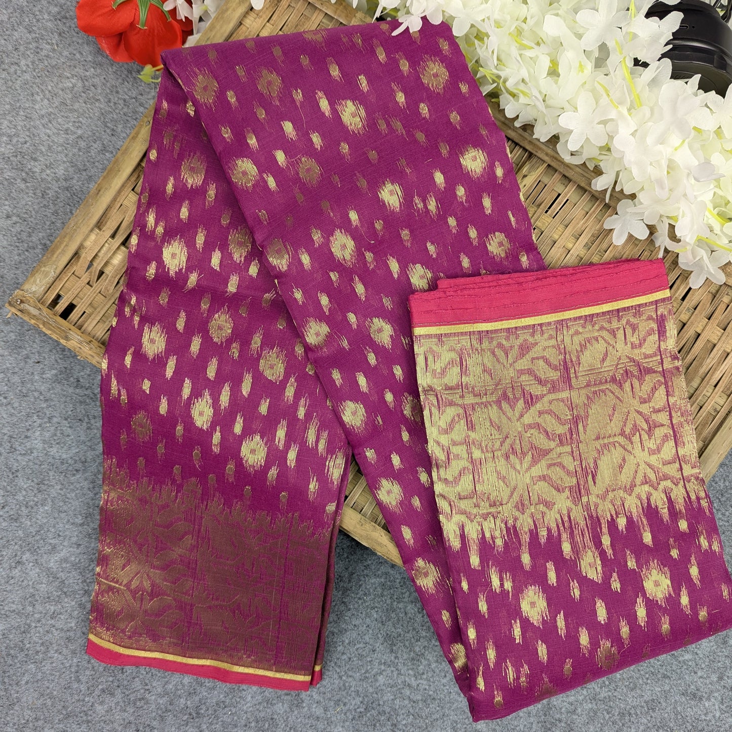 Half Silk Jamdani Saree - Purple