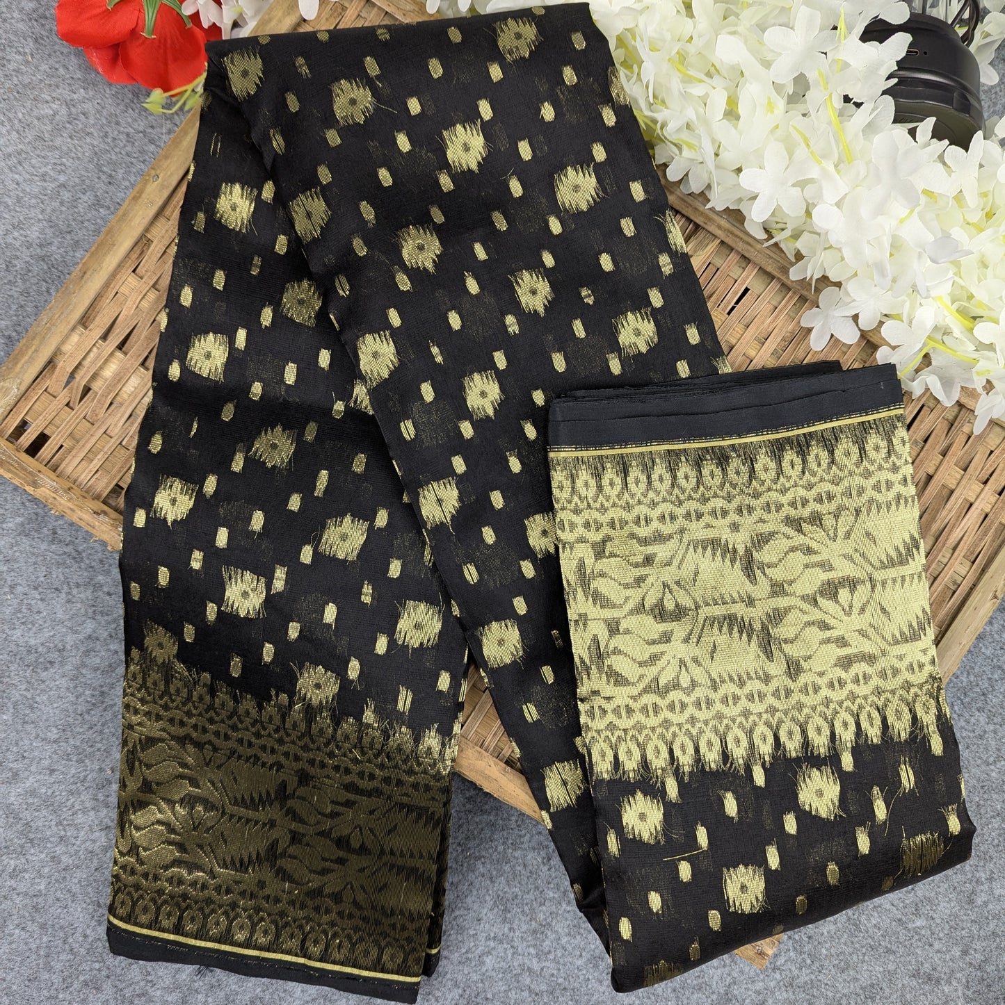 Half Silk Jamdani Saree - Black