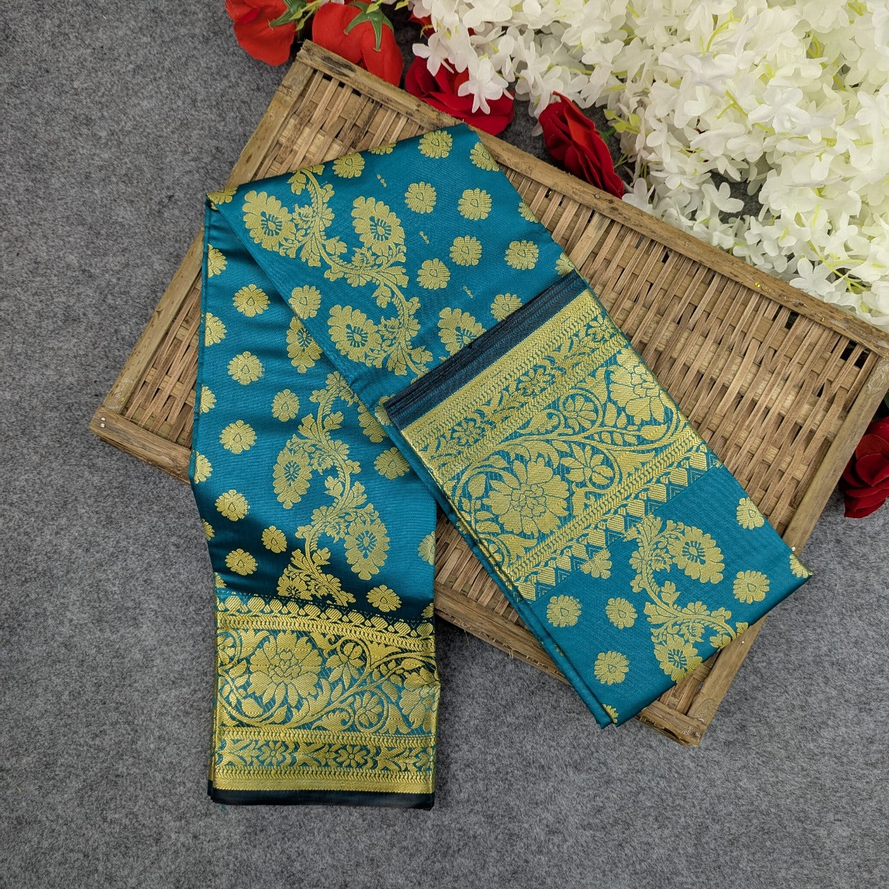 Premium Silk Katan Saree - Ocean Green