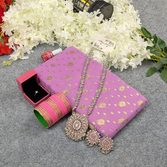 Premium Half Silk Jamdani Saree Combo Set - Light Purple