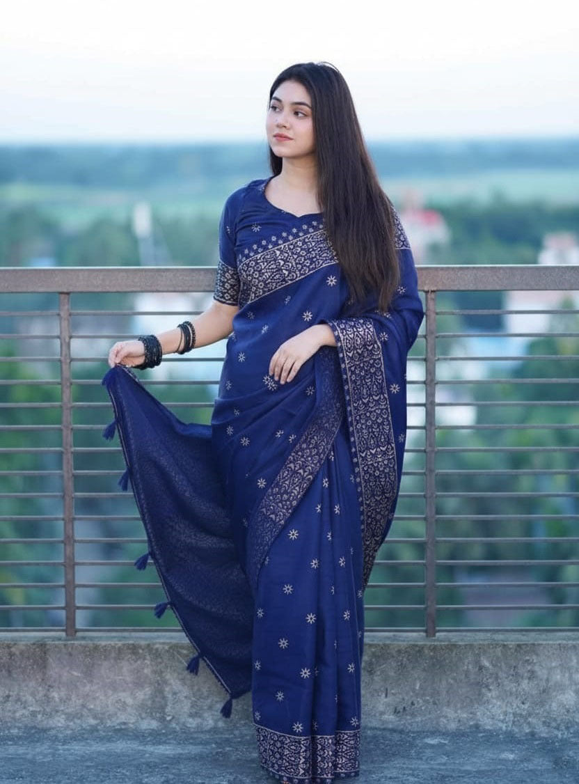 Japani Silk Skin Print Sharee with Blouse Piece