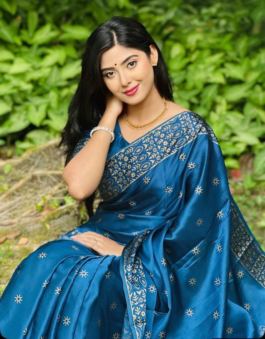 Japani Silk Skin Print Sharee with Blouse Piece