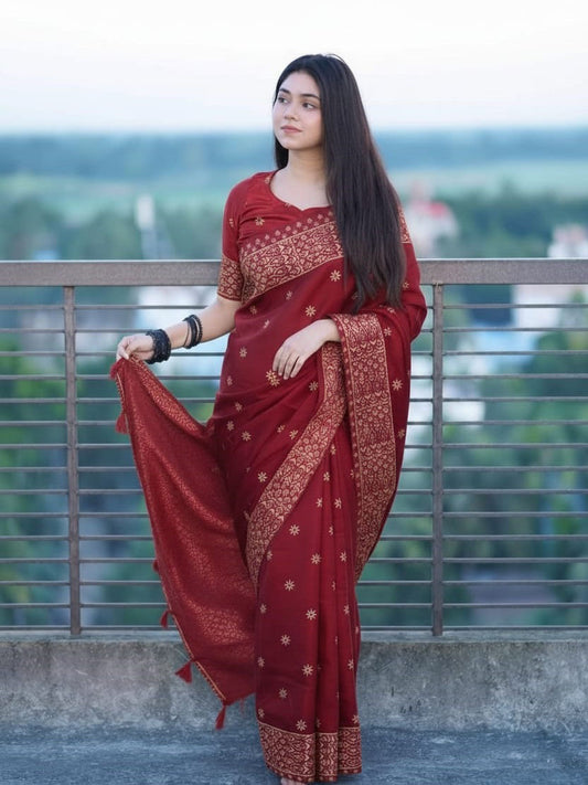 Japani Silk Skin Print Sharee with Blouse Piece