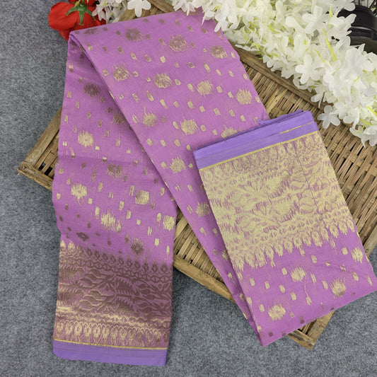 Half Silk Jamdani Saree - Light Purple