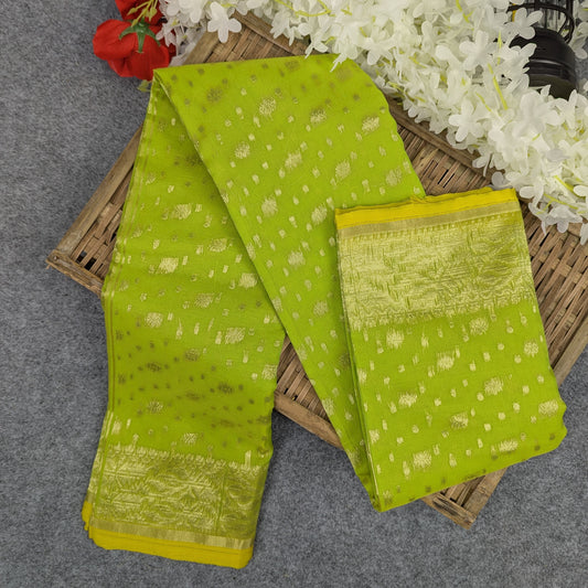 Half Silk Jamdani Saree - Lemon