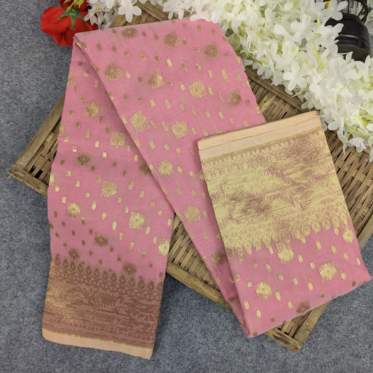 Half Silk Jamdani Saree - Pink
