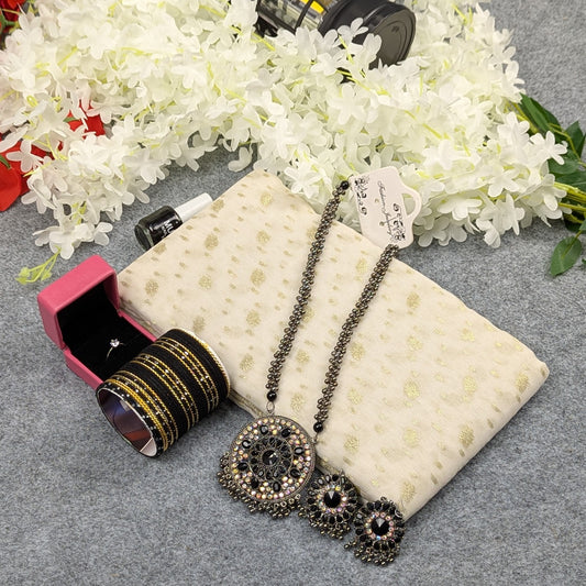 Premium Half Silk Jamdani Saree Combo Set - OFF-White