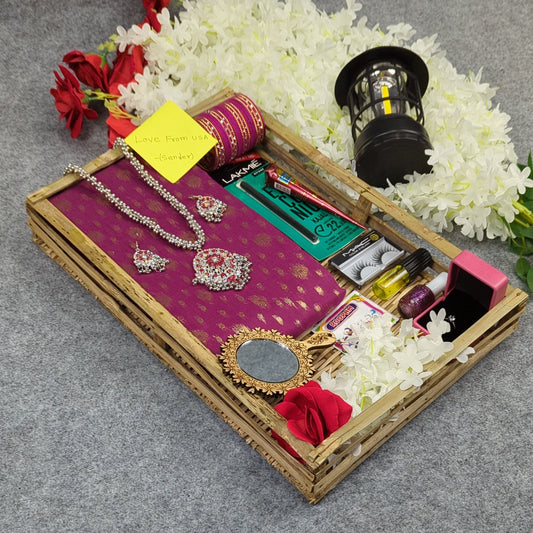 Premium Half Silk Jamdani Saree Combo Set - Purple
