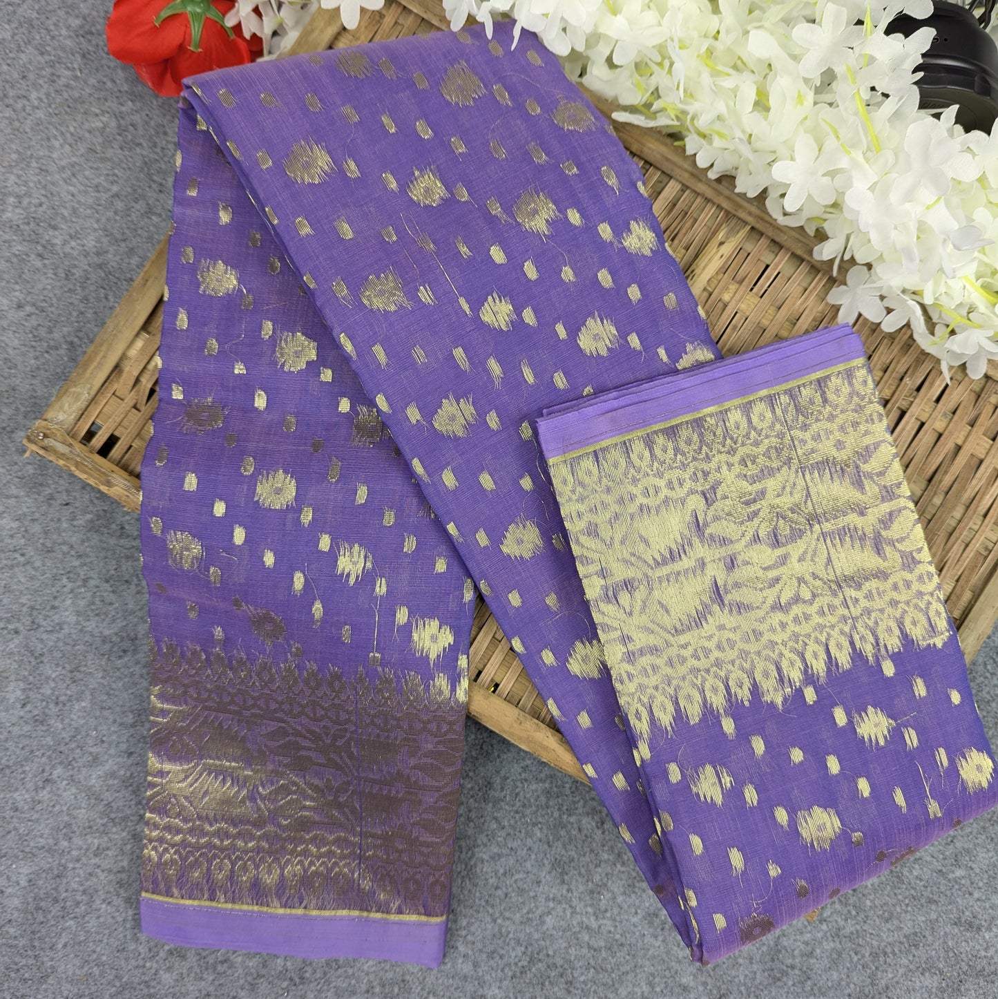 Premium Half Silk Jamdani Saree Combo Set - Lavender
