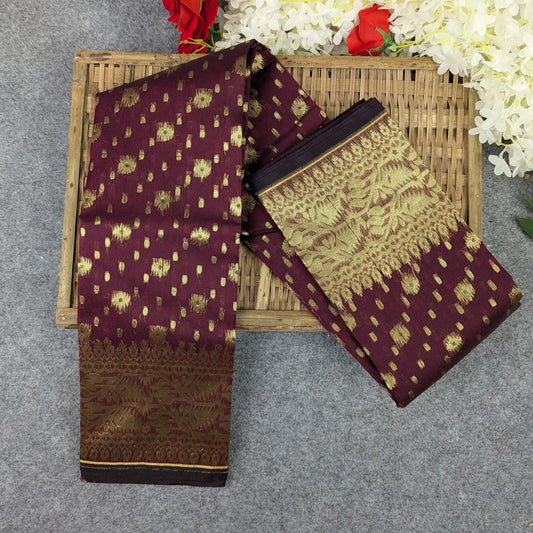 Half Silk Jamdani Saree - Maroon